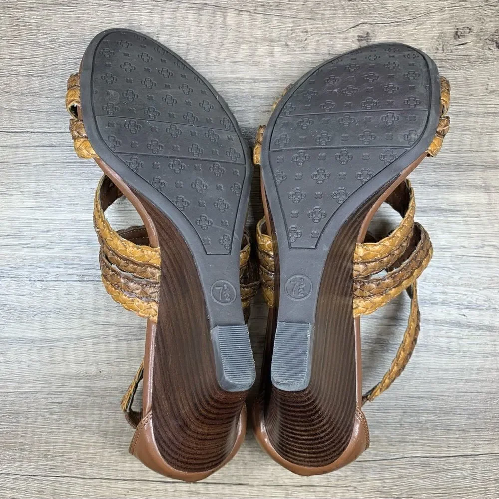 ETIENNE AIGNER E-Peanut Wedge Zip Up Strappy Sandals Shoes Brown Women's 7.5M‎